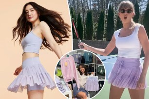 A photo split of a Target model, Taylor Swift playing pickleball in her Popflex skort and Blogilates founder Cassey Ho at Target