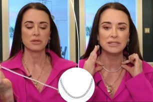 Kyle Richards with an inset of a necklace