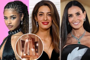 Tyla, Amal Clooney and Demi Moore with insets of contour wands