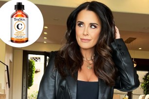 Kyle Richards with an inset of TruSin serum