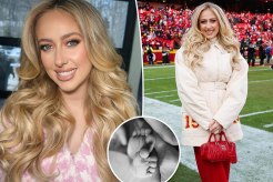 Brittany Mahomes's glame split with her at the Kansas City Chiefs game Saturday with an inset of Golden Raye's feet.