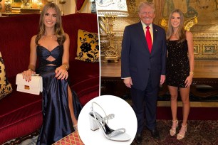 Kai Trump at the inaugural candlelight dinner, split with a photo of her with her grandfather President Donald Trump