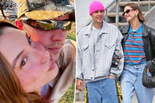 Justin and Hailey Bieber split image.