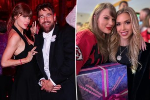 Gracie Hunt split image with Taylor Swift and Travis Kelce.