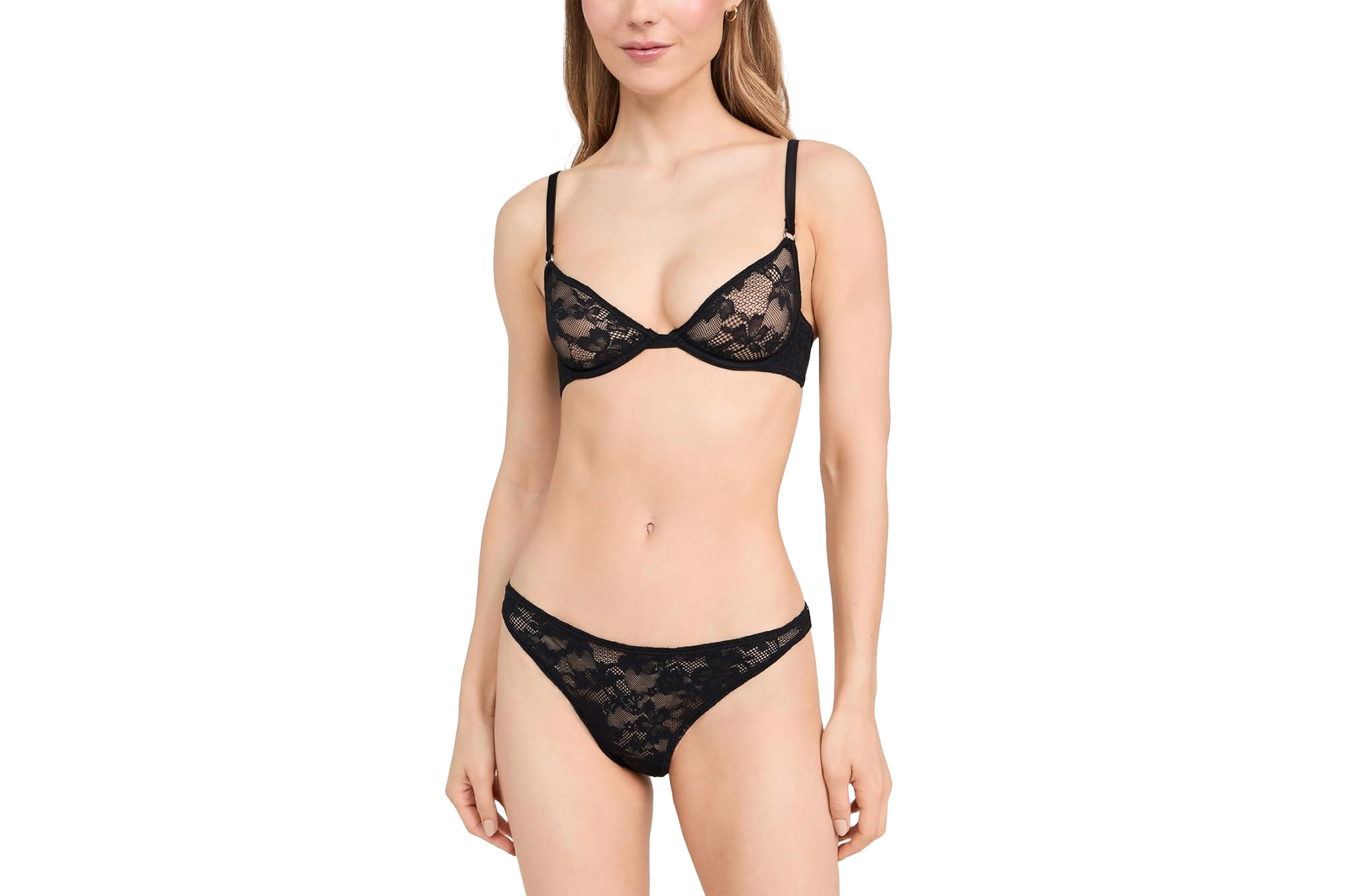 A model in a lace bra