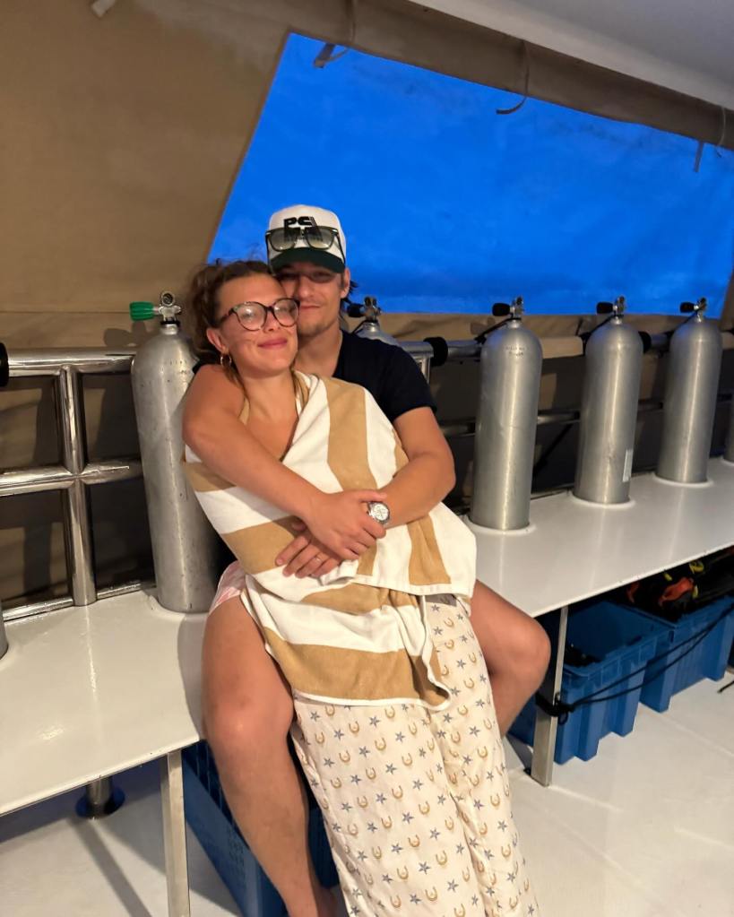 Millie Bobby Brown and Jake Bongiovi cuddle up "in a galaxy, far far away." 