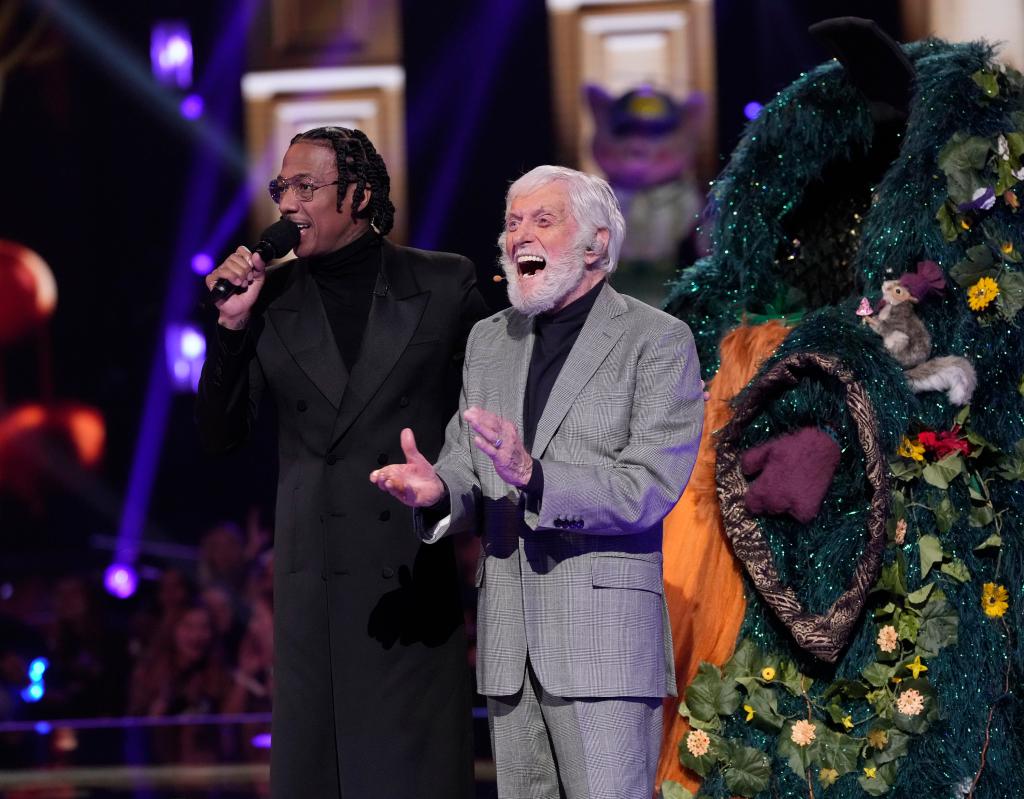 Nick Cannon and Dick Van Dyke in the season nine premiere of "The Masked Singer."