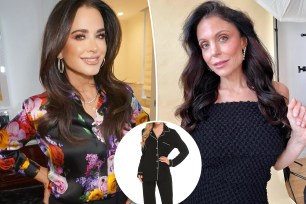 A photo split of Kyle Richards, Bethenny Frankel and a black pajama set