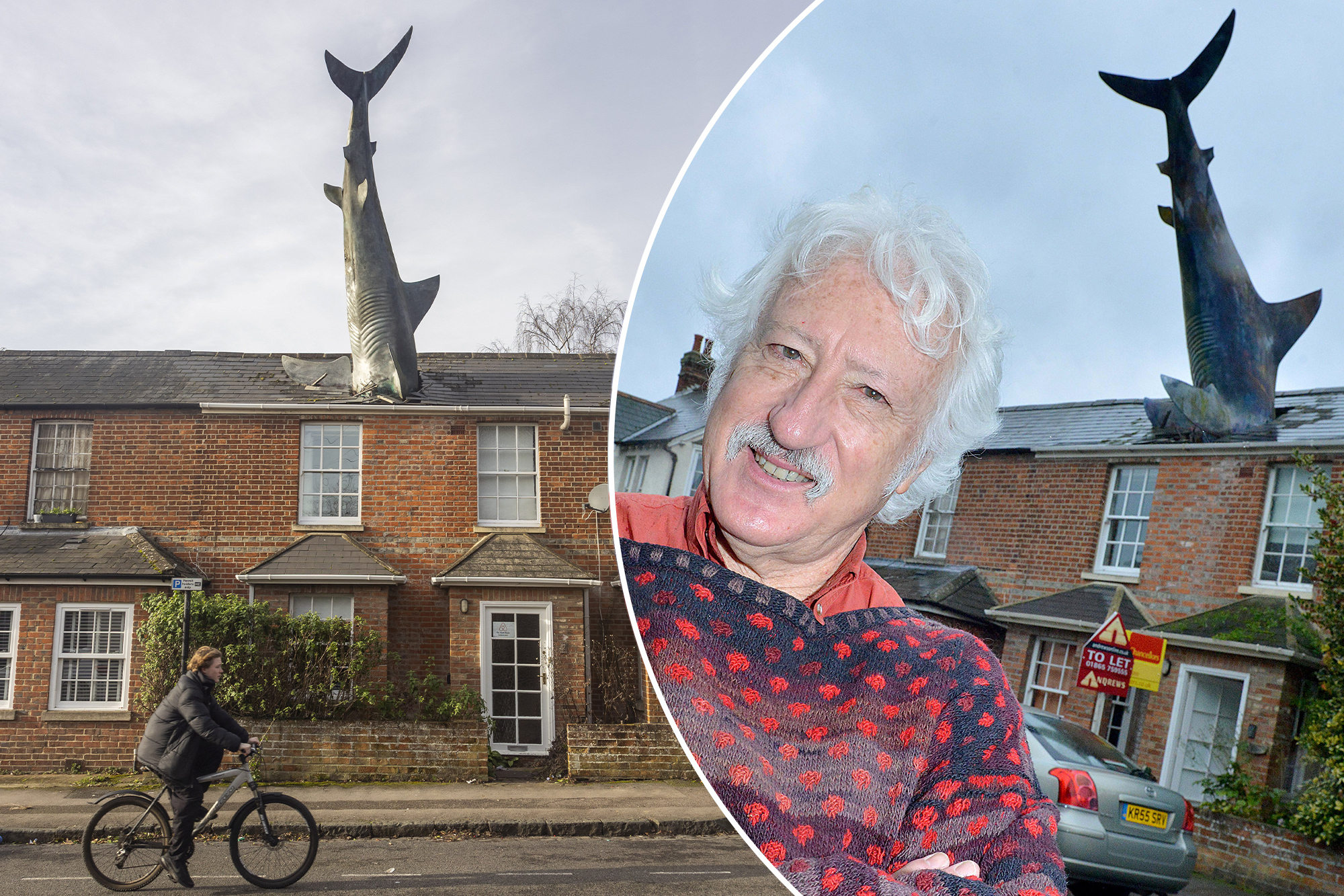 Airbnb with huge shark crashing into roof faces backlash
